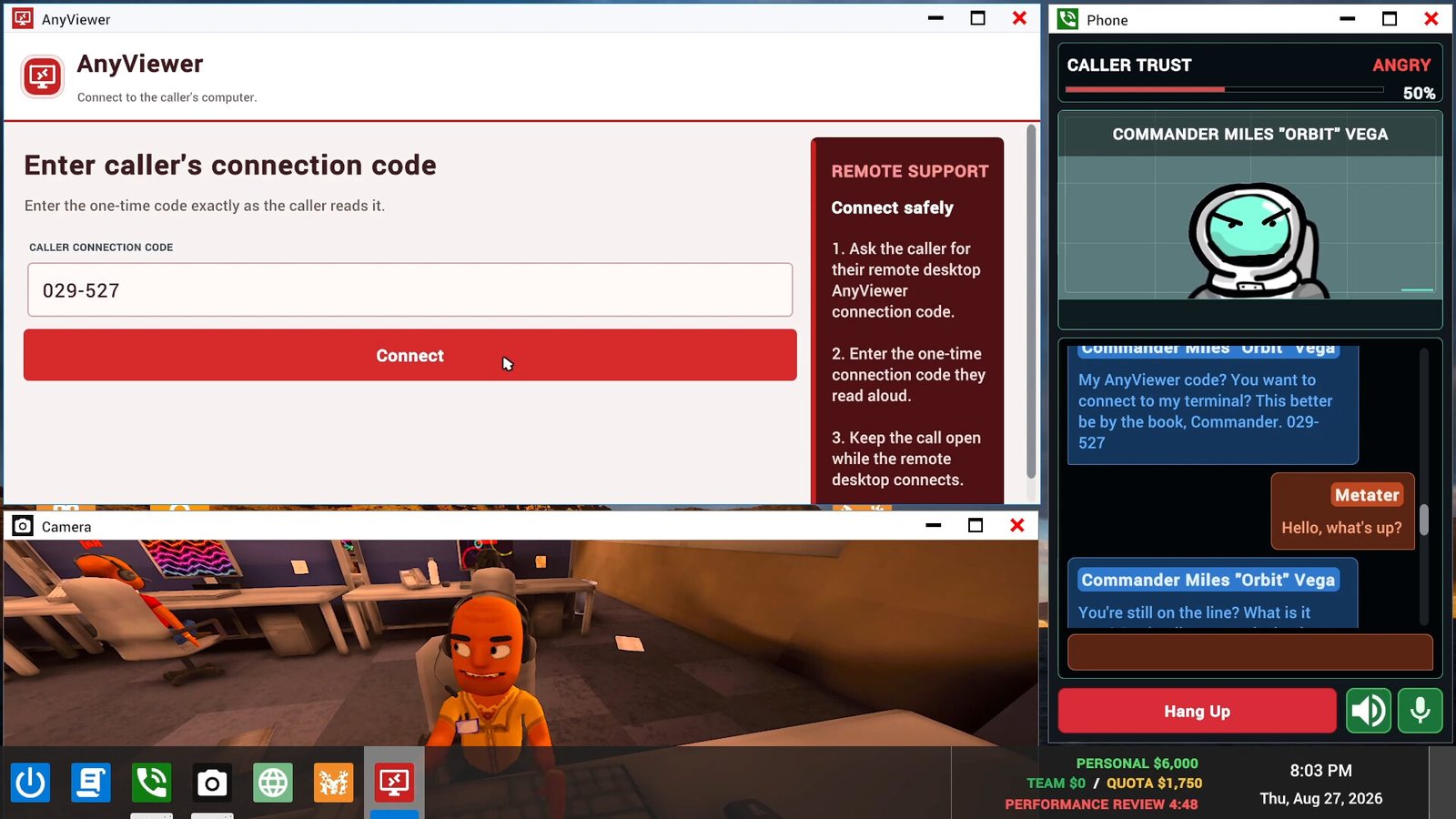 The remote desktop connection window