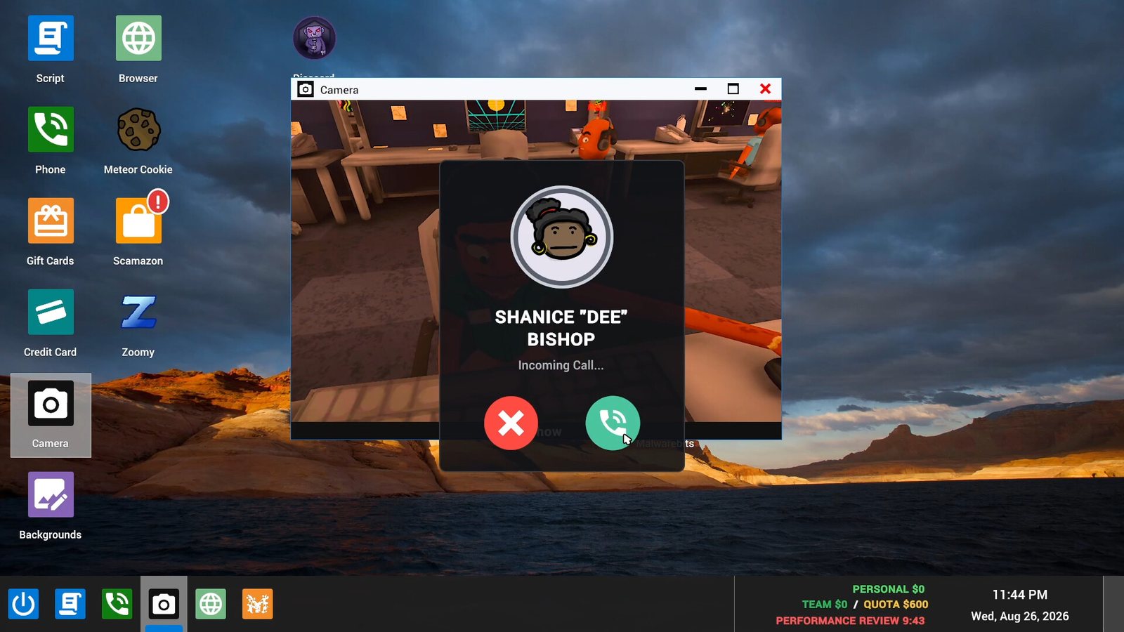 An incoming call shows a caller card with a name and a portrait. Official screenshot.