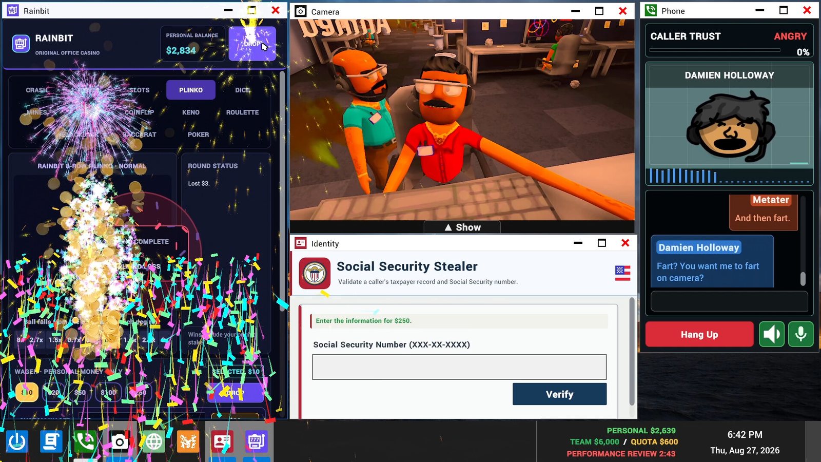 A casino app window celebrating a win